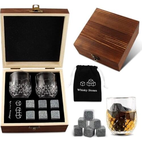 C63B Whiskey Glass Set with 6 Pcs Whiskey Bourbon Chilling Stones in Wooden Box Fathers Day Christmas Birthday Anniversary