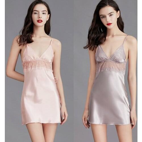 Sexy nightwear sleepwear Lace suspender night dress summer silk fashion sexy women summer thin home service 2020