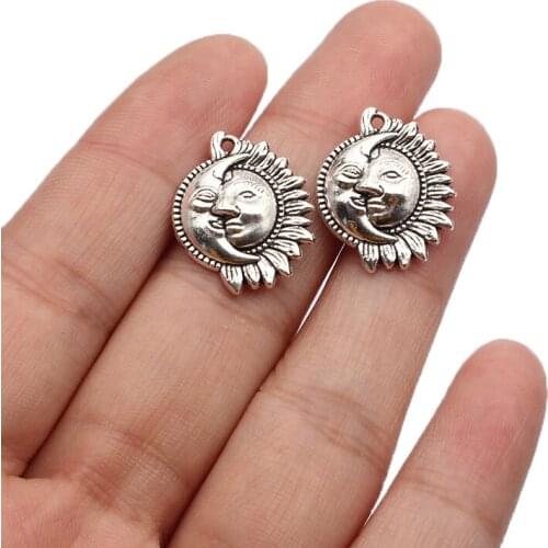 20PCS Charms Sun Moon 16*20mm Tibetan Silver Color Pendants For Jewelry Making DIY Handmade Decoration Craft
