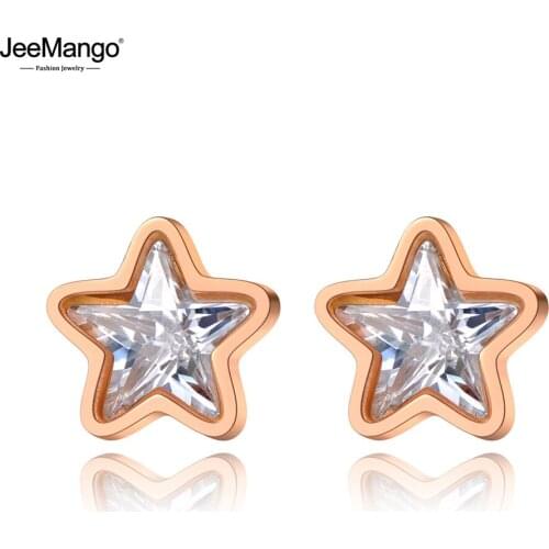JeeMango Sparkling 316L Stainless Steel Cubic Zirconia Stone Star Wedding Earrings For Women CZ Crystl Earrings Jewelry JE20095