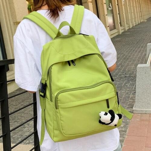 Schoolbag for Teenage Girls 2021 Solid Color Simple Female Backpack Waterproof Nylon Women Backpack Stylish Multi-Pocket