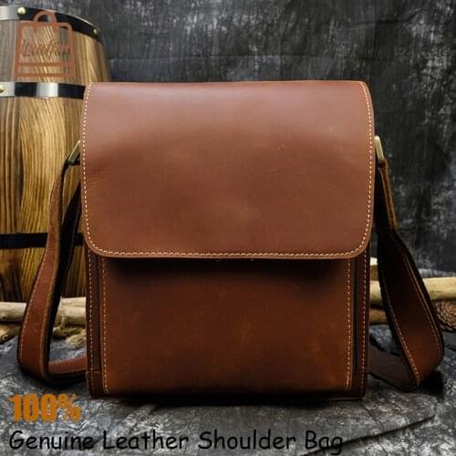 Luufan Mens genuine leather shoulder bag Cow leather small cross body bag cowhide Man real leather messenger bag for tablet ipad