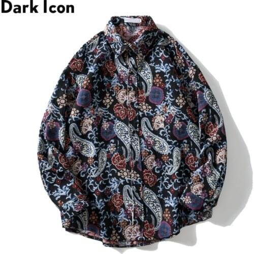 Dark Icon Thick Shirt Jacket Men Turn-down Collar Mens Shirt Embroidery Shirts for Men