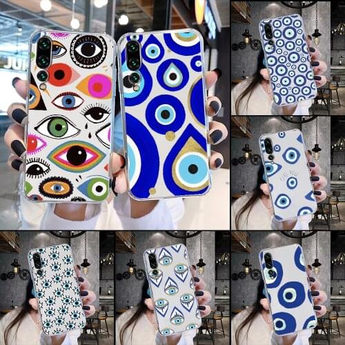 Turkish lucky Blue Evil Eye Abstract Phone Case Transparent For Huawei P Mate P10 P20 P30 P40 10 20 Smart Z Pro Lite 2019