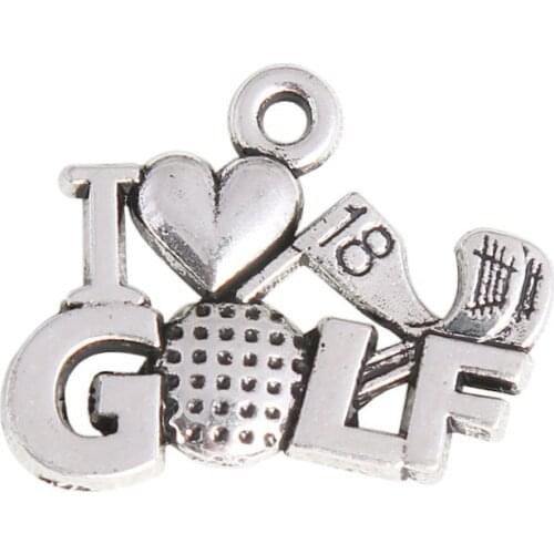 RAINXTAR Vintage Alloy I Love Golf Charms The 18th Hole Golf Sport Charms 50pcs 16*20mm AAC1050