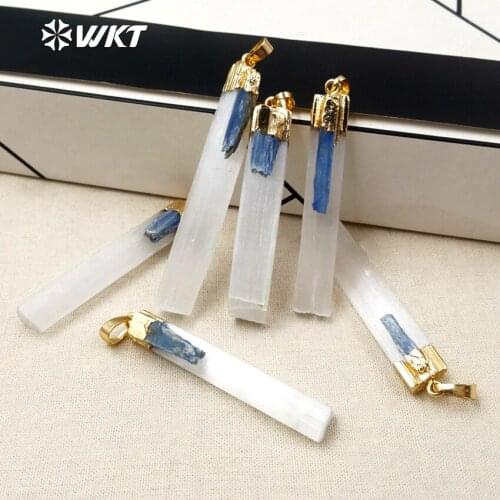 WKT WT-P1310 New Arrival Fashion Women Jewelry Metal Plated Selenite With Blue Kyanite Stone Pendant For Simple Style