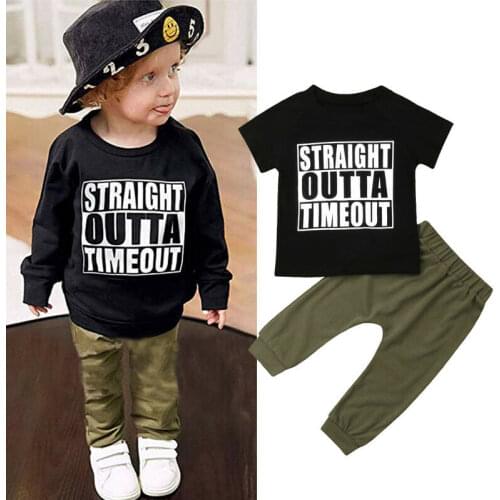 0-4Y Summer Causal Newborn Kids Baby Boys 2PCS Sets Letter Print Short Sleeve Tops T-shirt Pants Leggings Outfit