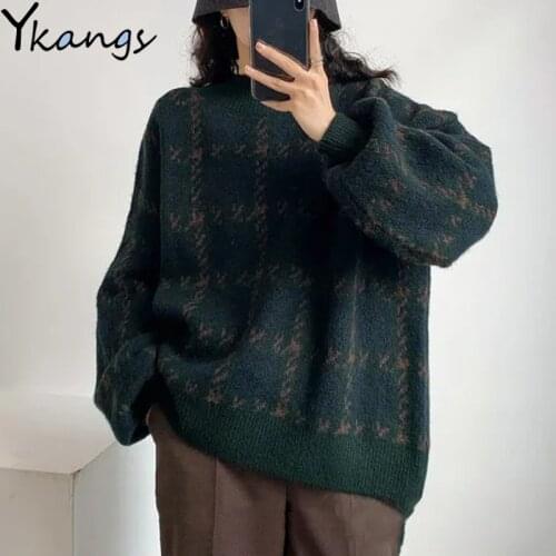 Patchwork Loose Sleeve Simple Streetwear Sweater Pullover Women Oversize Elegant Knitted Lantern Sleeve Aesthetic Clothes Female