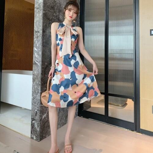 French Style Womens Dresses New Arrival 2020 Halter Off Shoulder Tie Dye Dress Ladies Corset Vintage Brand Designer Dress Summer
