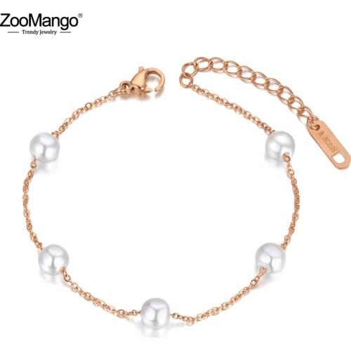 ZooMango Fashion Stainless Steel 5Pcs White Pearl Charm Bracelets For Women Bohemia Summer Beach Chain Bracelet Jewelry ZB20081