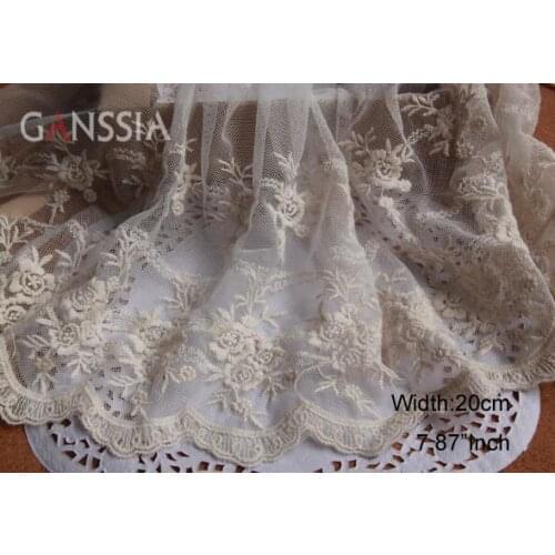 1YARD Width:20cm Flower Cotton Lace Trim Beige for Curtains Dress DIY Sewing Supplies Decorative Crafts(SS-2215)