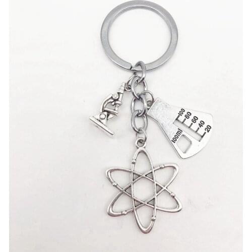 1pcs Apple Charms Words Microscope Biological Unique Keychains Biology Chemistry Teacher Gift Keyring