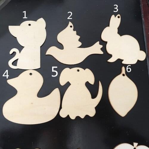 10pcs Unfinished Wood Cutout Rabbit Cat Dog Shaped Wood Pieces for Wooden Craft DIY Projects, Gift Tags, Home Decoration