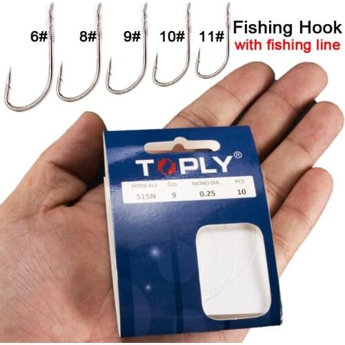 10pcs/Lot High Carbon Steel Fishing Hook with Fishing Line Barbed Fishook Sea Fishing Hooks Carp Fishing Tackle 6# 8# 9# 10# 11