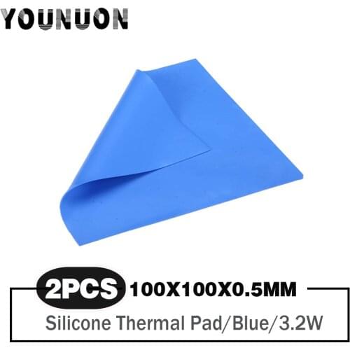 2 Pieces 3.2W 100x100x0.5mm Silicone Thermal Pad GPU CPU Heatsink Cooling Conductive Silicone Pad Thermal Pad