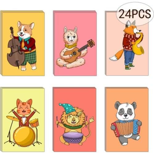 24pcs 15*20cm Cartoon Nnimal Thank you Greeting Card Invitation For Valentines Day Wedding Birthday Xmas Party Souvenirs Gift