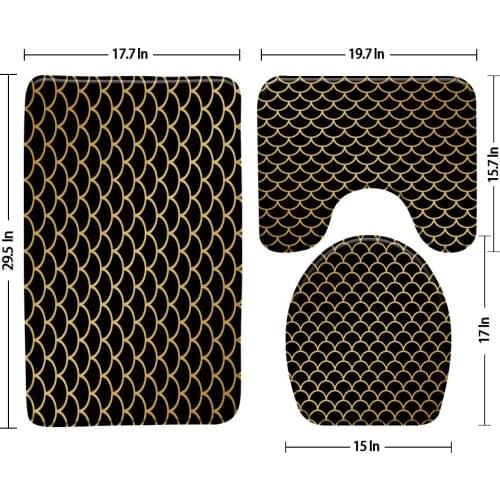 Black Fish Scale Pattern Geometry Bath Mat 3 Pcs Set Bathroom Decor Rugs Bathtub Carpet Anti-Slip Toilet Mats Bathroom Products