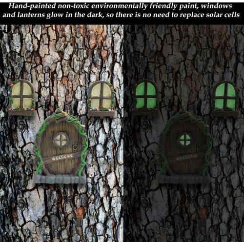 4pcs/set Cute Miniature Fairy Garden Window Door Elf Home for Art Garden Sculpture Decoration Wall and Trees