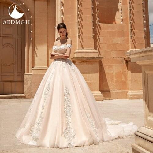 Aedmgh Ball Gown Vintage Wedding Dresses 2021 Sweetheart Off The Shoulder Bride Dress Lace Appliques Empire Princess Bridal Gown