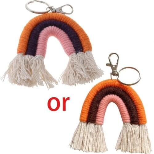 Y166 Weaving Rainbow Keychains for Women Boho Handmade key Holder Keyring Macrame Bag Charm Car Hanging Jewelry Gifts