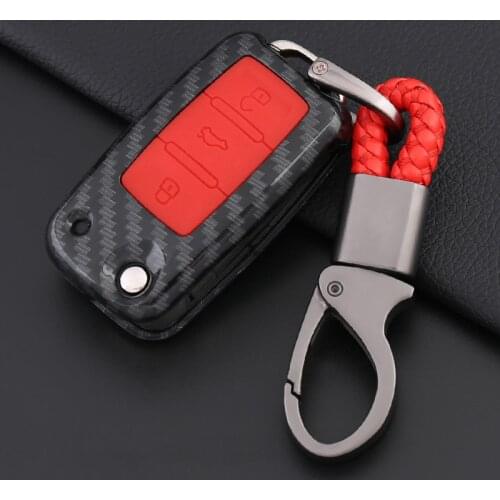 Car Key Case for VW Golf Jetta for Skoda Yeti Superb Rapid Octavia for SEAT Leon Ibiza 3 Button Carbon fiber Silicone Key Cover