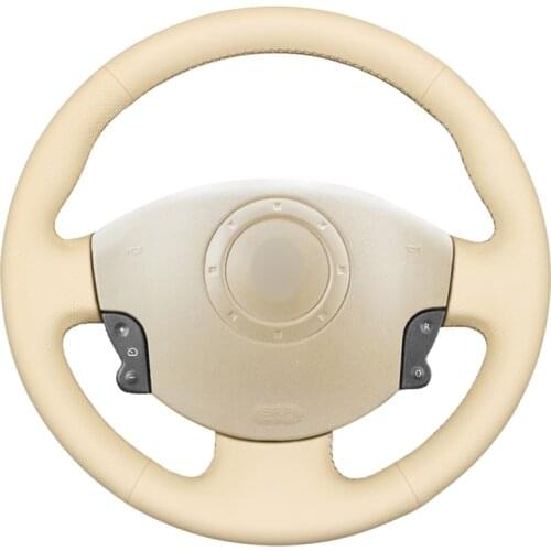 Beige PU Faux Leather Steering Wheel Cover for Renault Megane 2 2002-2009 Kangoo (ZE) 2008- 2013 Scenic 2 2003-2010 Grand Scenic