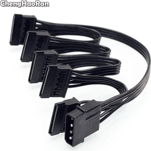ChengHaoRan Black DIY 4Pin 18AWG Wire For Hard Drive IDE Molex to 5-Port 15Pin SATA Power Cable Cord Lead HDD SSD PC Server