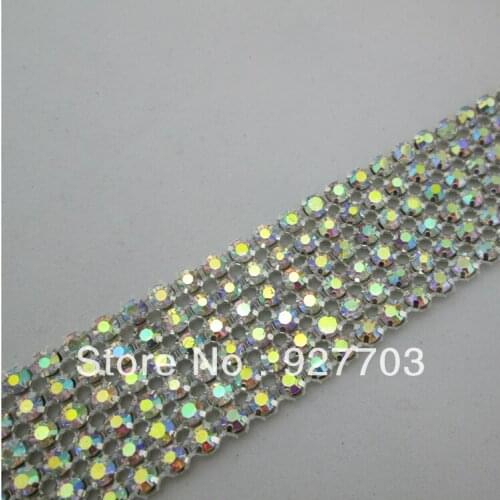 CM387)1 Yards 6 Rows AB Crystal Bling Rhinestone Mesh Wedding Dectoration