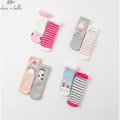DB11968 dave bella autumn winter baby girl print sock children cute socks 2pcs