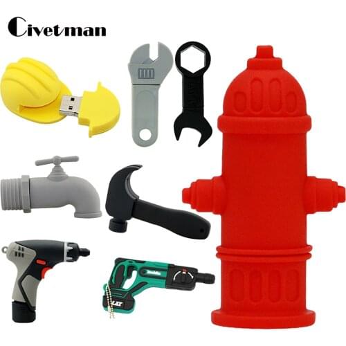 Pen Drive Cartoon Tool Electric Drill USB Flash Drives 16GB 32GB 64GB 128GB 256GB Pendrives Hydrant Wrench USB Stick Memory Disk