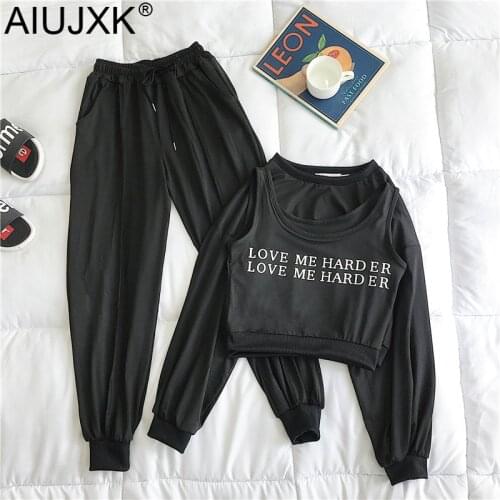 AIUJXK Women Fashion Casual Sport 3 Piece Set Autumn Winter Tracksuit Woman Letter Crop Top And Pants 2 Two Piece Woman Outfits