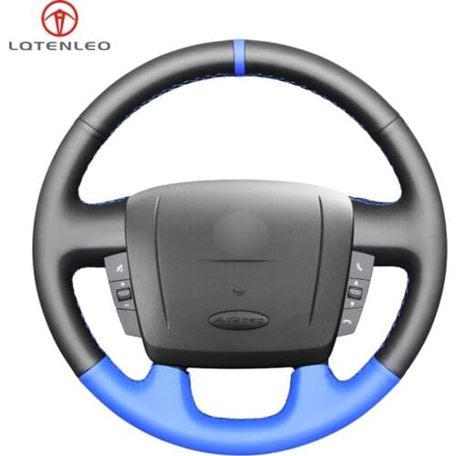 LQTENLEO Black Blue Leather Car Steering Wheel Cover For Peugeot Boxer 2006-2019 Citroen Jumper 2006-2019 Relay 2008-2019
