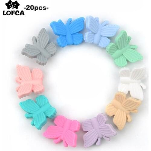 LOFCA 20pcs Butterfly Beads Silicone Teethers BPA Free DIY Loose Bead For Teething Necklace Animal Shaped Cute Teething Toys