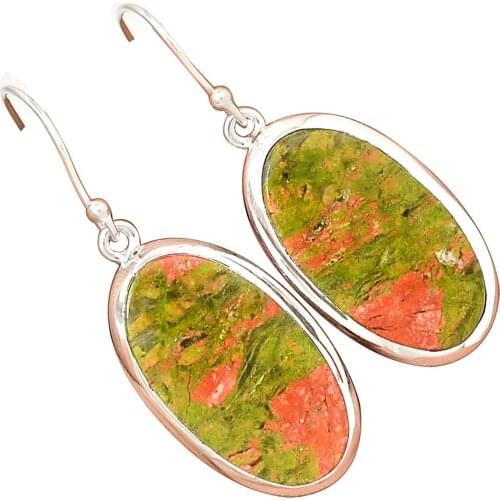Lovegem Genuine UNAKITE EARRING 925 Sterling Silver,44 mm, AE1541