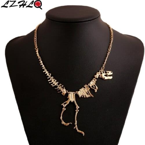 LZHLQ 2 Pieces of Women Gothic Tyrannosaurus Rex Skeleton Dinosaur Pendants Charm Necklaces Dragon Bone Alloy Jewelry Collare