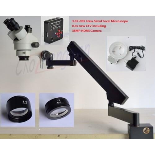 FYSCOPE NEW MICROSCOPE 3.5X-90X STEREO ZOOM SIMUL FOCAL MICROSCOPE +ARTICULATING STAND MICROSCOPE +38MP HDMI CAMERA