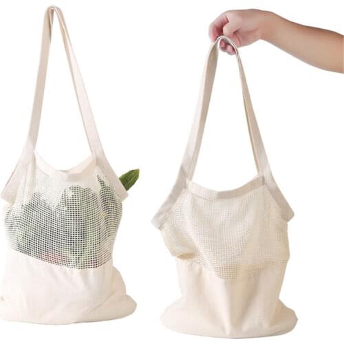 Fashion Reusable Cotton Mesh Fruit Bag String Grocery Fruit Storage Shopping Bag Tote Mesh Net Woven Reusable Shopper