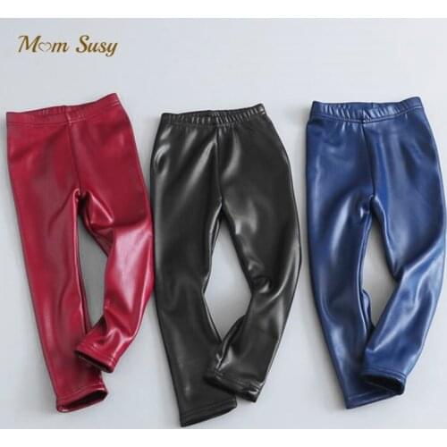 Fashion Baby Girl PU Leather Legging Velvet Toddler Teen Child Pencil Pant Warm Trousers Winter Kid Clothes 2-14Y