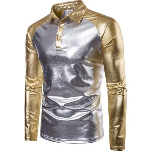Men Gold Silver Patchwork Hip Hop Night Club Wedding Party Stage Performance t Shirt Men Long Sleeve Slim Fit 2021