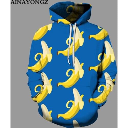 Mens Clothing Sweatshirt Banana Printing Hoodie Long Sleeve Hooded Jacket Fashion Streetwear Outdoor Coat Loose Hoody Pullover