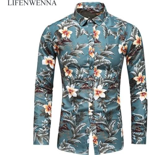 LIFENWENNA Mens Shirt Autumn New Fashion Flower Printed Long Sleeve Shirts Men Casual Business Office Floral Shirts Male M-7XL