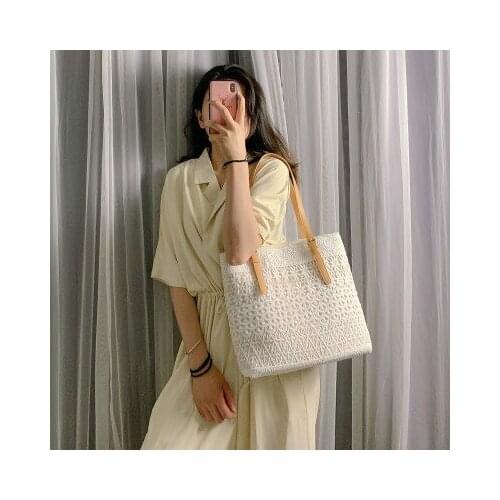 New Fashion Large Capacity Lace Canvas Handbags Women Ladies Mesh Solid Casual Totes Girls Korean Style Hollow Out Shopping Bags