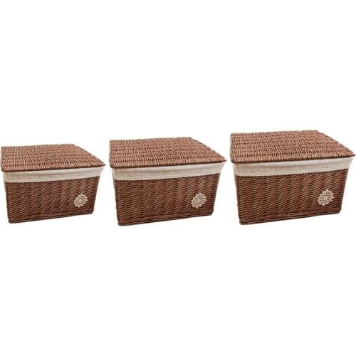 New Rattan Storage Box with Lid Seagrass Woven Storage Basket Handmade Basket Cosmetic Wicker Container