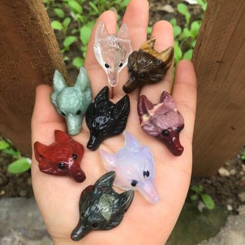 Cute Animal Wolf Head Design Statue Pendant Natural Crystal Quartz Carved Necklace gift