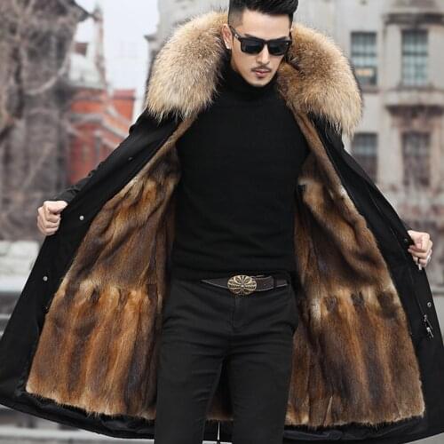 2021 Winter Jacket Men X-Long Parka Real Rabbit Fur Coat Natural Raccoon Fur Collar Hood Thick Warm Streetwear Parkas New