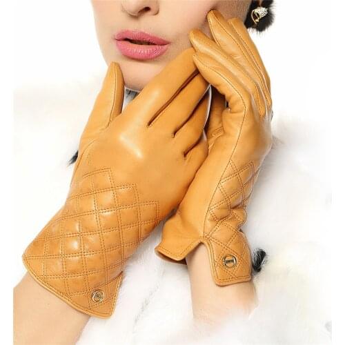 Women Top Fashion Genuine Leather Gloves For Winter Thermal Wrist Sheepskin Glove Female 2018 New Solid Adult Driving EL026NQF