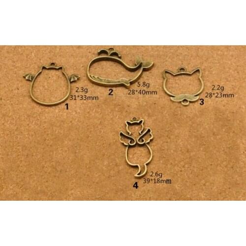 10 pcs/lot Cat whale penguin Metal Frame Pendant Gold Charm Bezel Setting Cabochon Setting UV Resin Charm