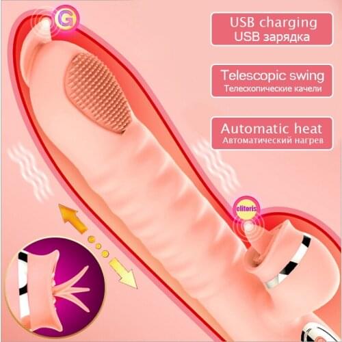 Sex Toys Safe Silicone Dildos Vibrator Realistic Tongue Licking Vibration Telescopic Rabbit Vibrator G Spot Stimulator For Women