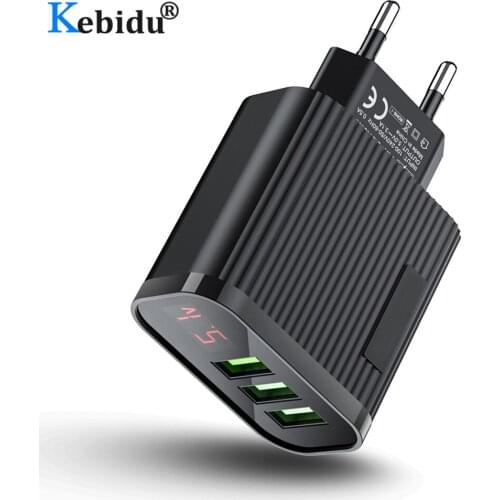 EU Plug 3 Port Digital Display USB Charger 3A Max Smart Fast Charger Phone Travel Wall Charger Adapter For iPhone Samsung Xiaom