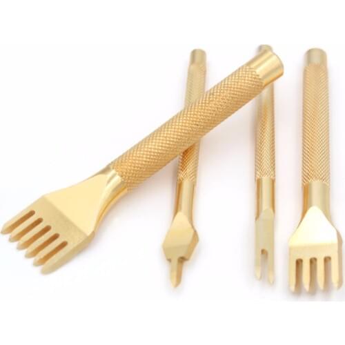 High Hardness Steel Leather Craft 4mm 1/2/4/6 Prong DIY Diamond Lacing Stitching Chisel Set Punching Tool Kits, Sharp Durable